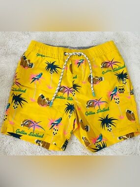 Men's Yellow Tropical Print Swim Shorts